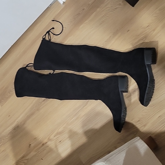 Kaitlyn Pan Paisley Slim Fit Over The Knee Flat Heel Boots Black Suede - Picture 6 of 14